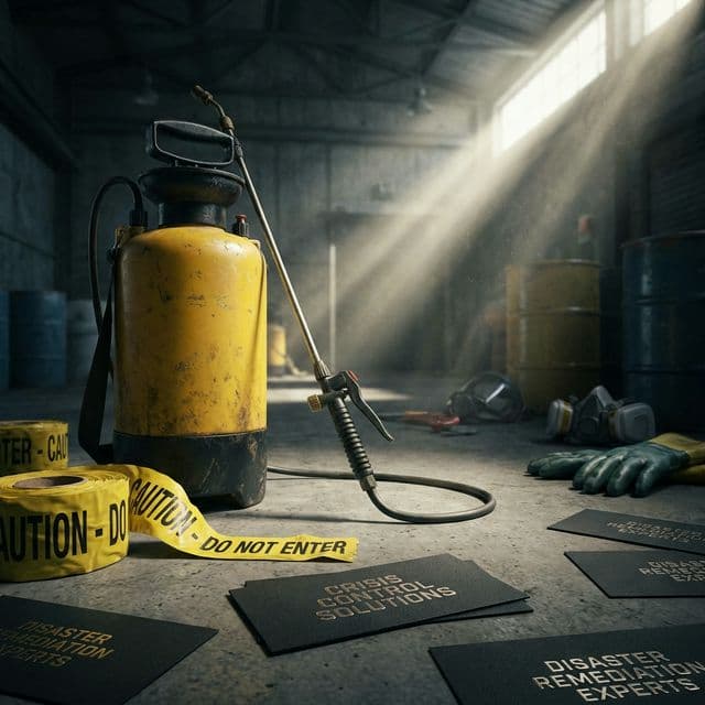 Business cards, Caution tape, Sprayer